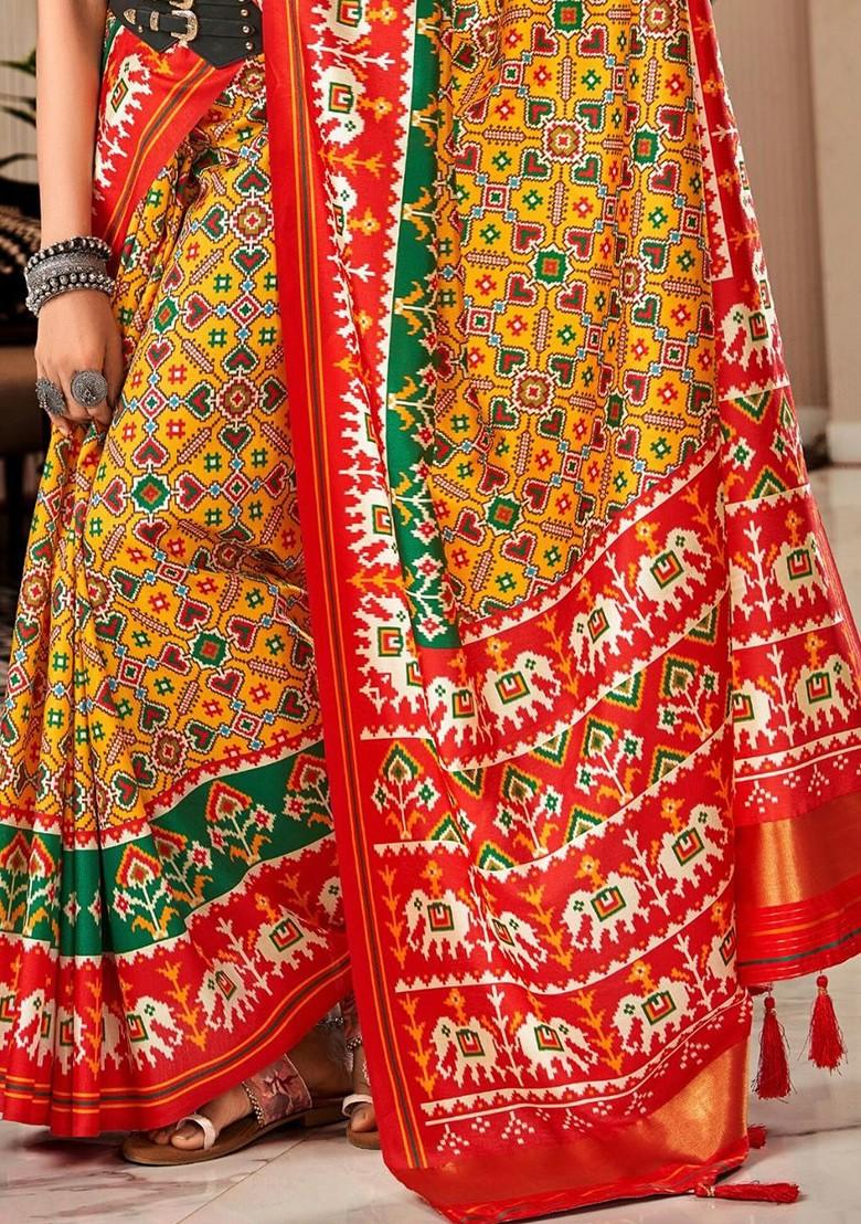 Lime Green Embroidered Poly Blend Saree Set With Blouse