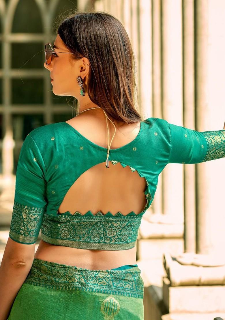 Green Woven Design Poly Blend Saree Set With Blouse