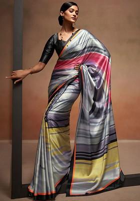 Black Embroidered Poly Blend Saree Set With Blouse