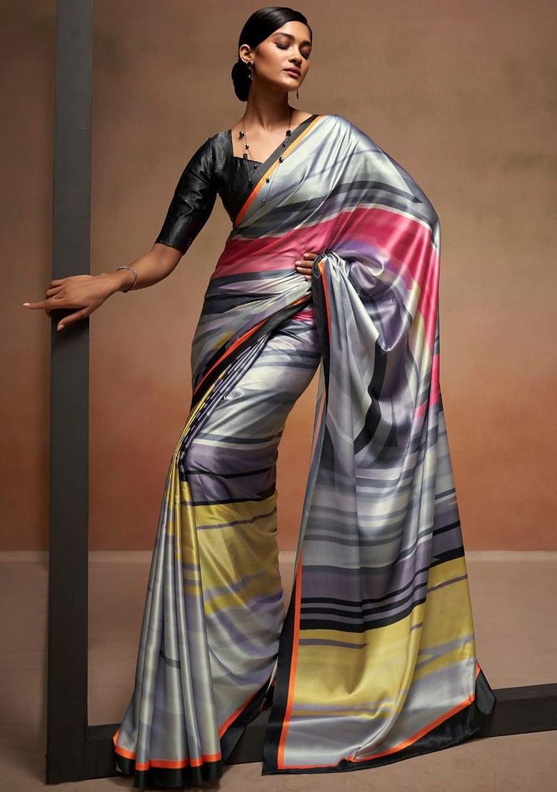 Black Embroidered Poly Blend Saree Set With Blouse