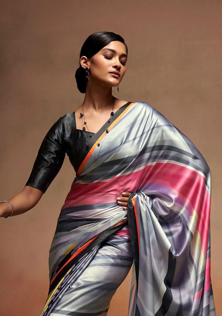 Black Embroidered Poly Blend Saree Set With Blouse