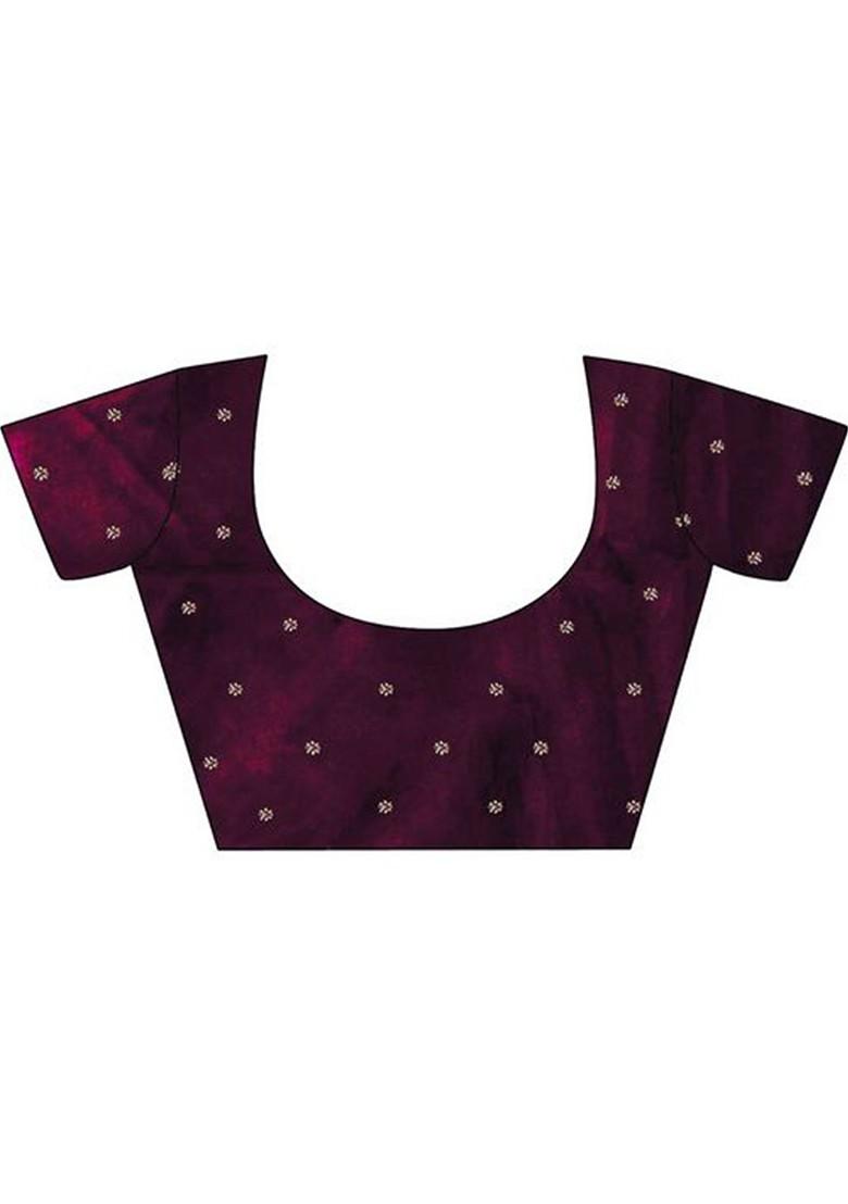 Purple Embroidered Poly Blend Saree Set With Blouse