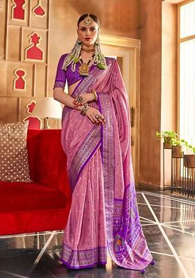 Purple Woven Design Poly Blend Saree Set With Blouse