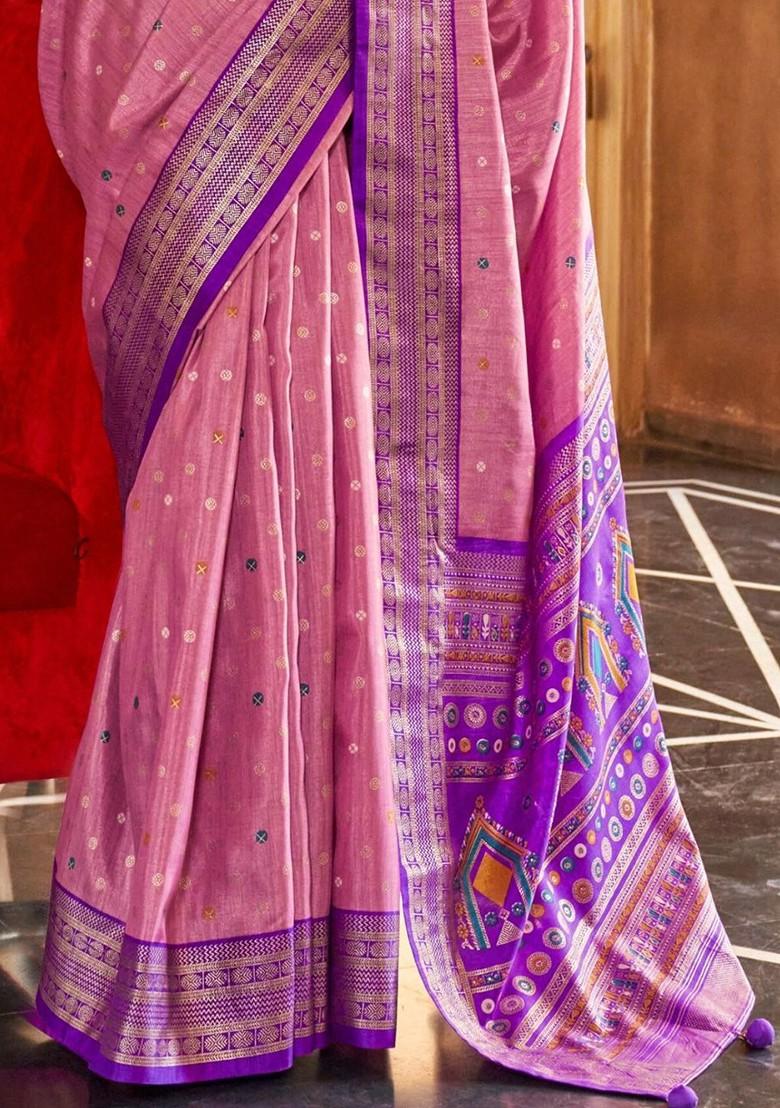 Purple Woven Design Poly Blend Saree Set With Blouse