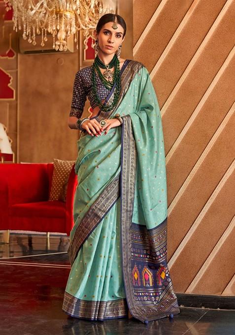 Green Embroidered Poly Blend Saree Set With Blouse