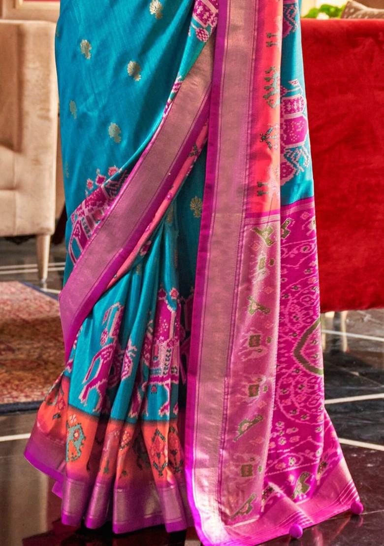 Blue Woven Design Poly Blend Saree Set With Blouse