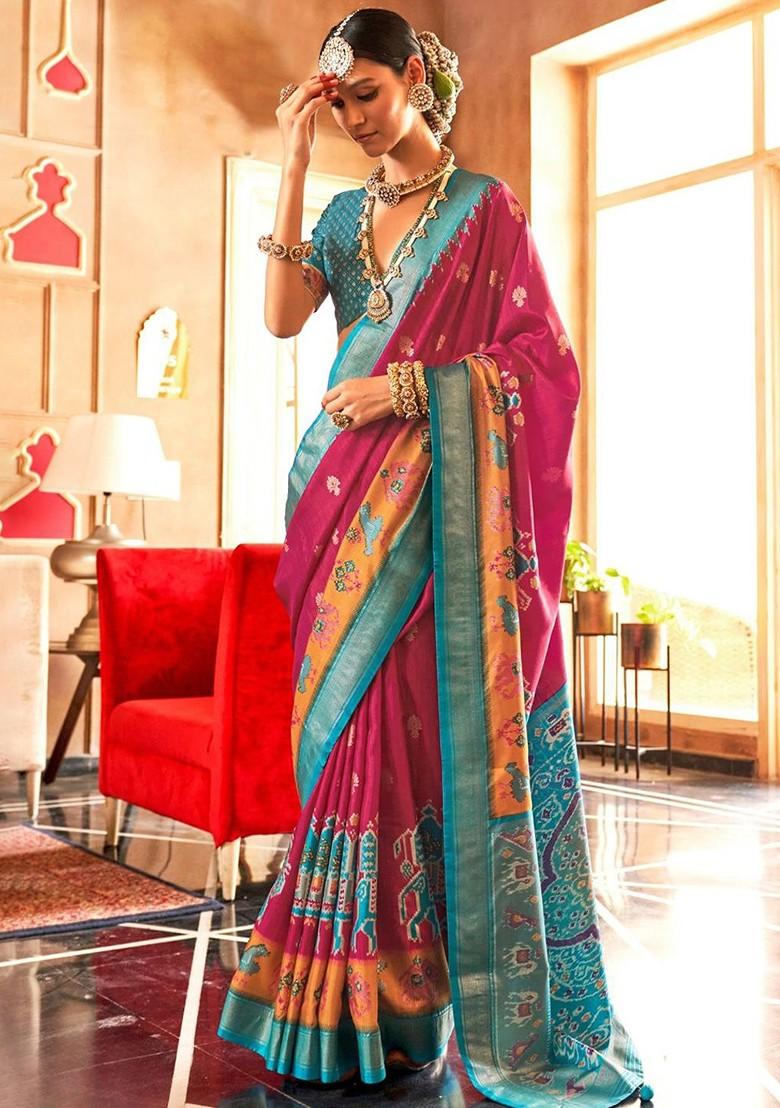 Pink Embroidered Poly Blend Saree Set With Blouse