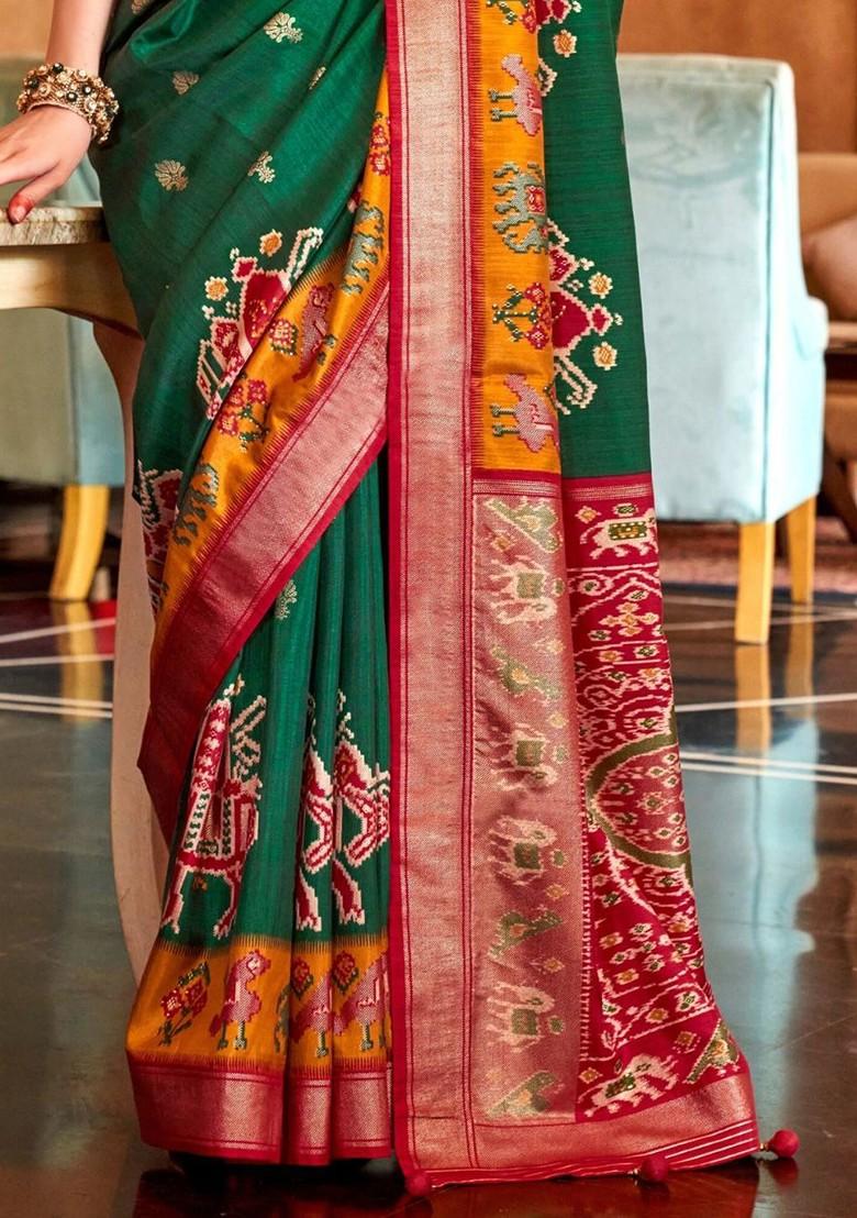 Green Woven Design Poly Blend Saree Set With Blouse