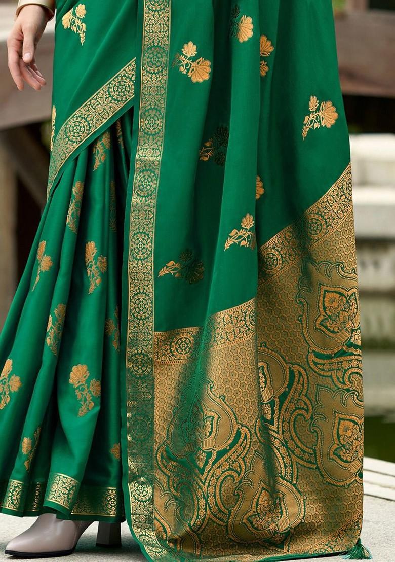 Green Woven Design Poly Blend Saree Set With Blouse