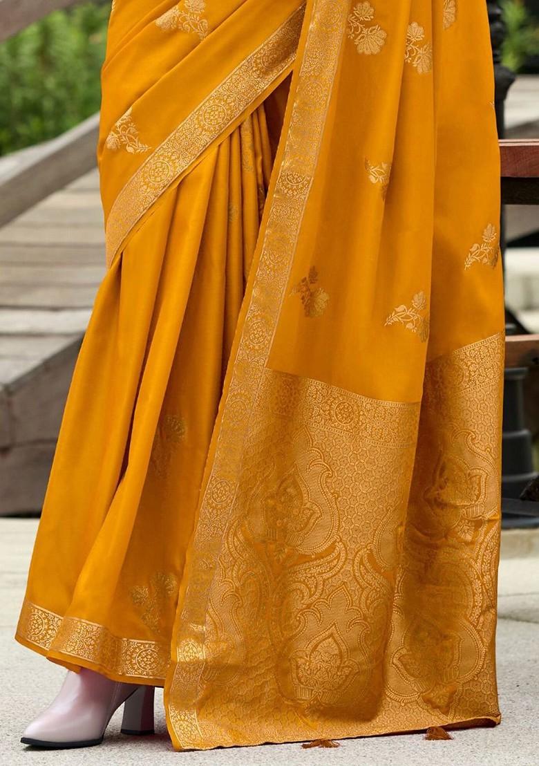 Yellow Woven Design Poly Blend Saree Set With Blouse