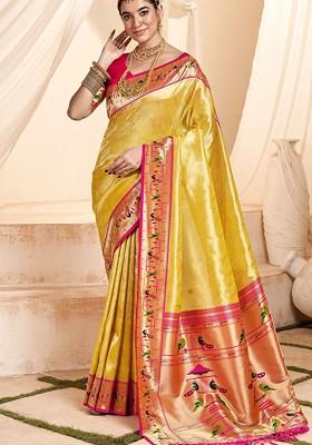 Yellow Embroidered Poly Blend Saree Set With Blouse