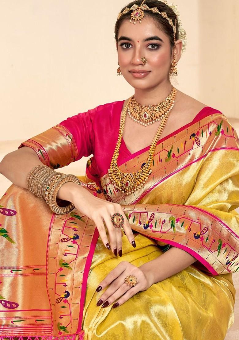 Yellow Embroidered Poly Blend Saree Set With Blouse