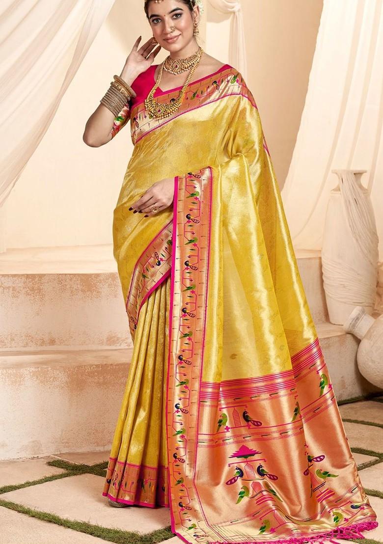 Yellow Embroidered Poly Blend Saree Set With Blouse