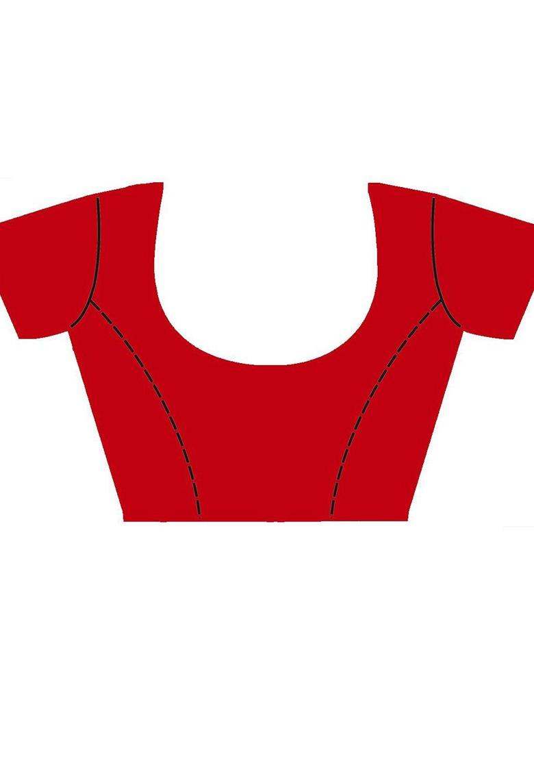 Red Woven Design Poly Blend Saree Set With Blouse