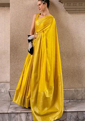 Yellow Embroidered Poly Blend Saree Set With Blouse