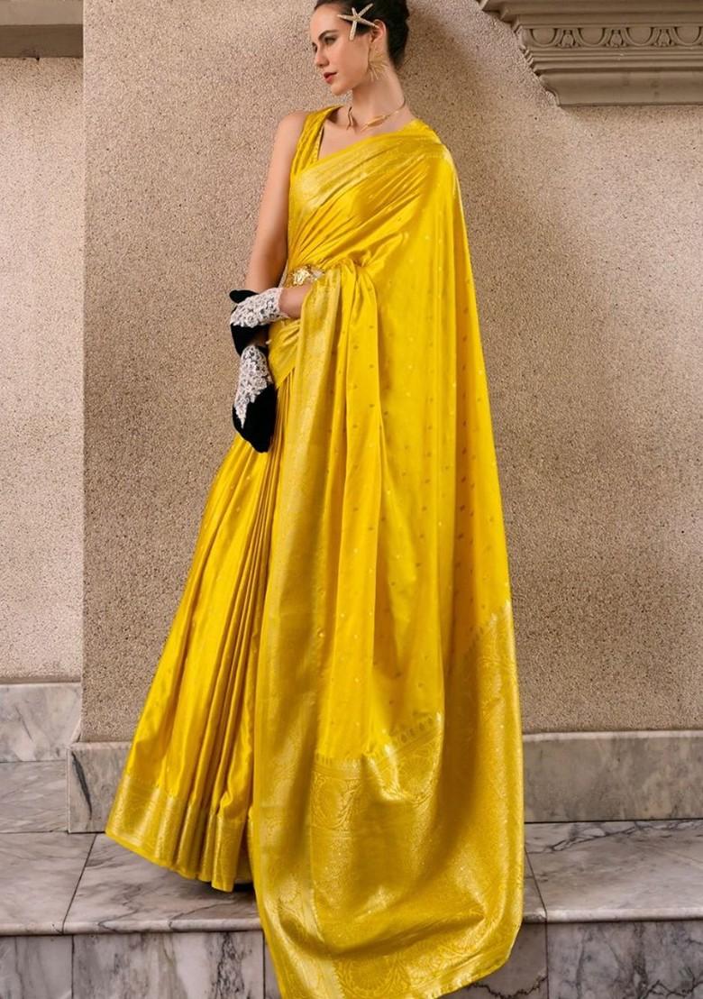 Yellow Embroidered Poly Blend Saree Set With Blouse
