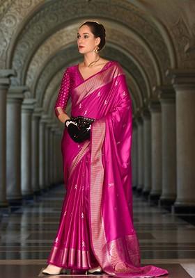 Magenta Embroidered Poly Blend Saree Set With Blouse
