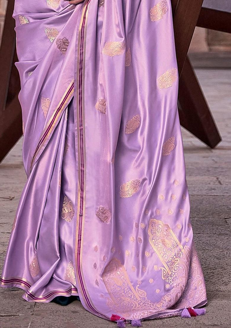 Lavender Embroidered Poly Blend Saree Set With Blouse