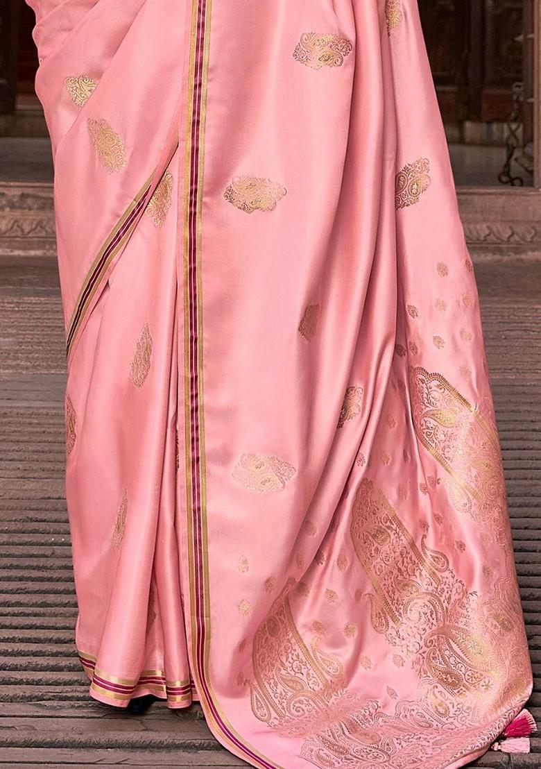 Peach Embroidered Poly Blend Saree Set With Blouse
