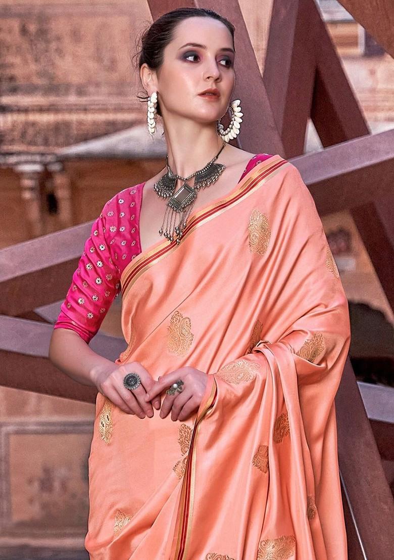 Orange Embroidered Poly Blend Saree Set With Blouse