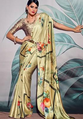 Yellow Embroidered Poly Blend Saree Set With Blouse