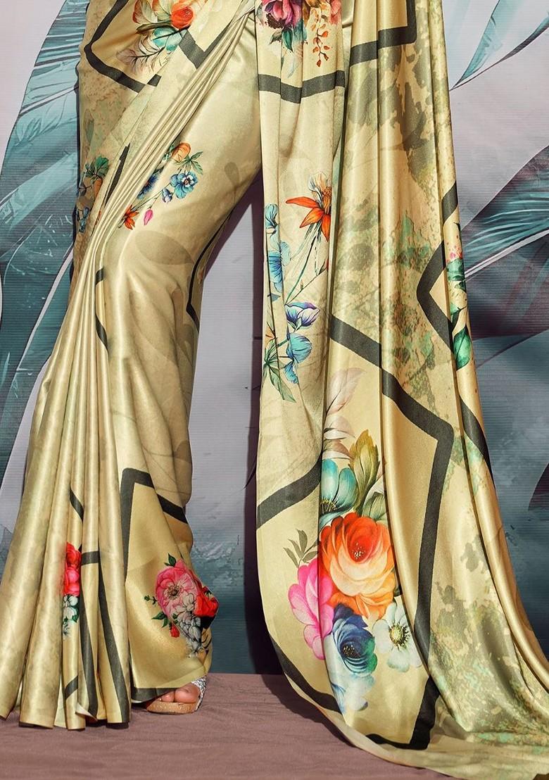 Yellow Embroidered Poly Blend Saree Set With Blouse