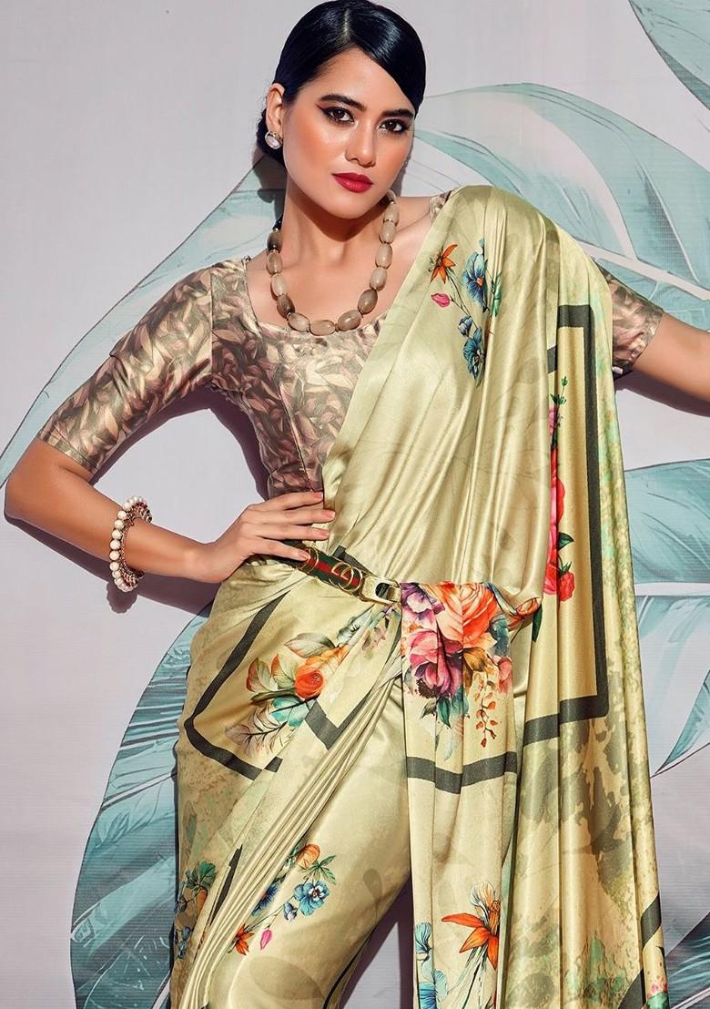 Yellow Embroidered Poly Blend Saree Set With Blouse