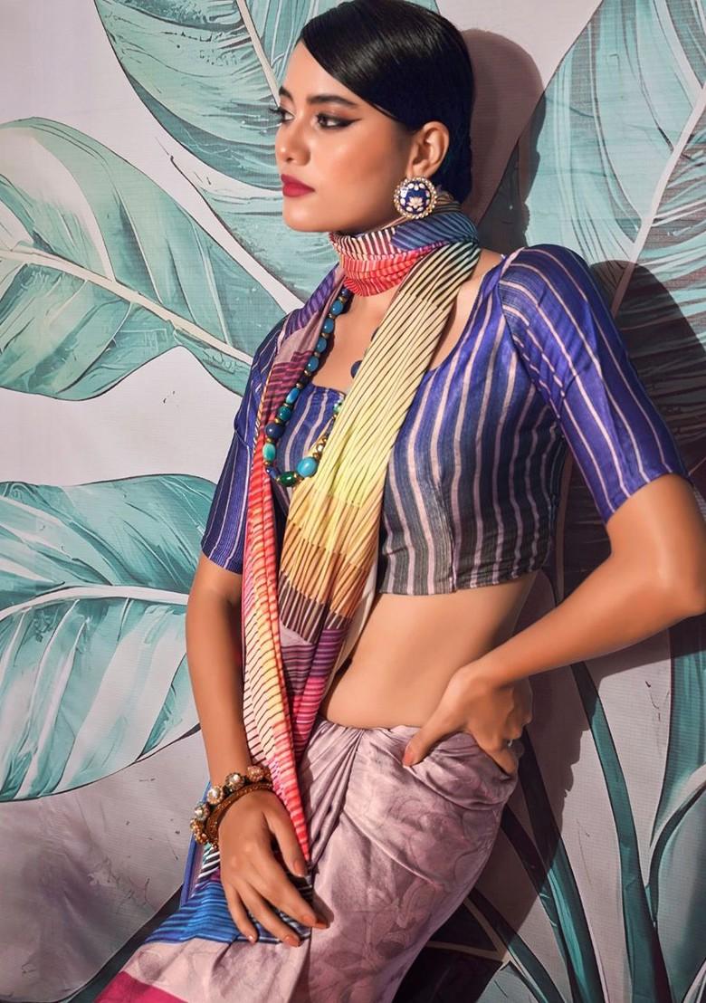 Yellow Embroidered Poly Blend Saree Set With Blouse