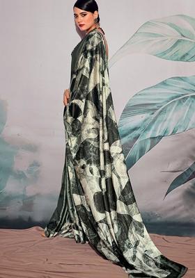 Green Printed Poly Blend Saree Set With Blouse