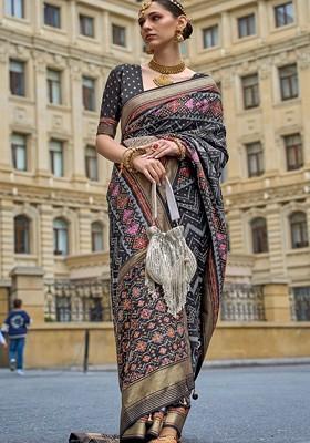 Black Embroidered Poly Blend Saree Set With Blouse