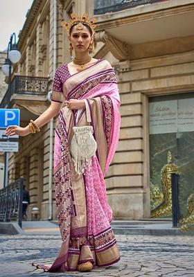 Pink Embroidered Poly Blend Saree Set With Blouse