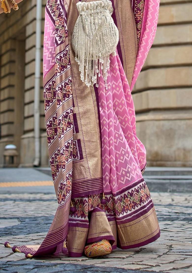 Pink Embroidered Poly Blend Saree Set With Blouse