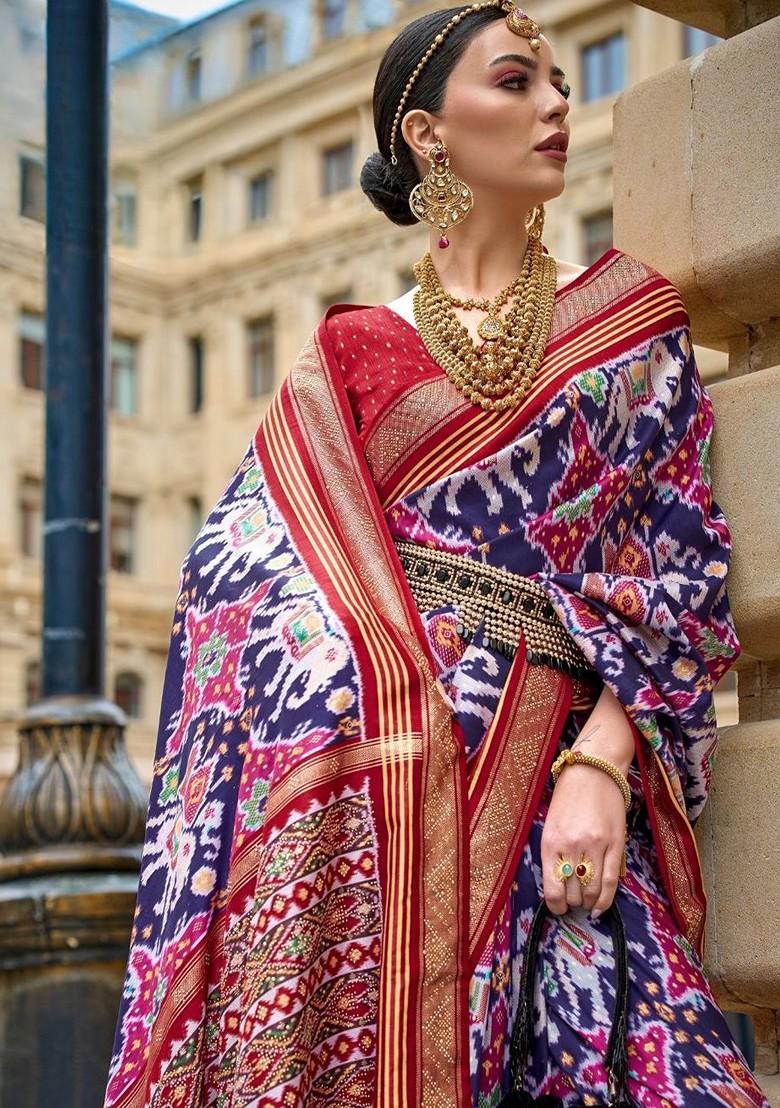 Navy Blue Embroidered Poly Blend Saree Set With Blouse