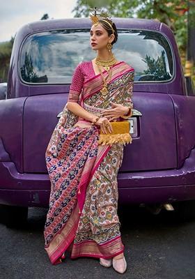 Pink Embroidered Poly Blend Saree Set With Blouse