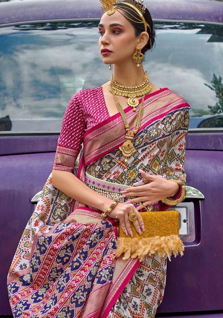 Pink Embroidered Poly Blend Saree Set With Blouse