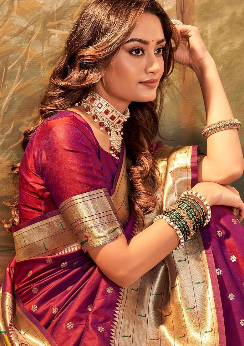 Red Embroidered Poly Blend Saree Set With Blouse