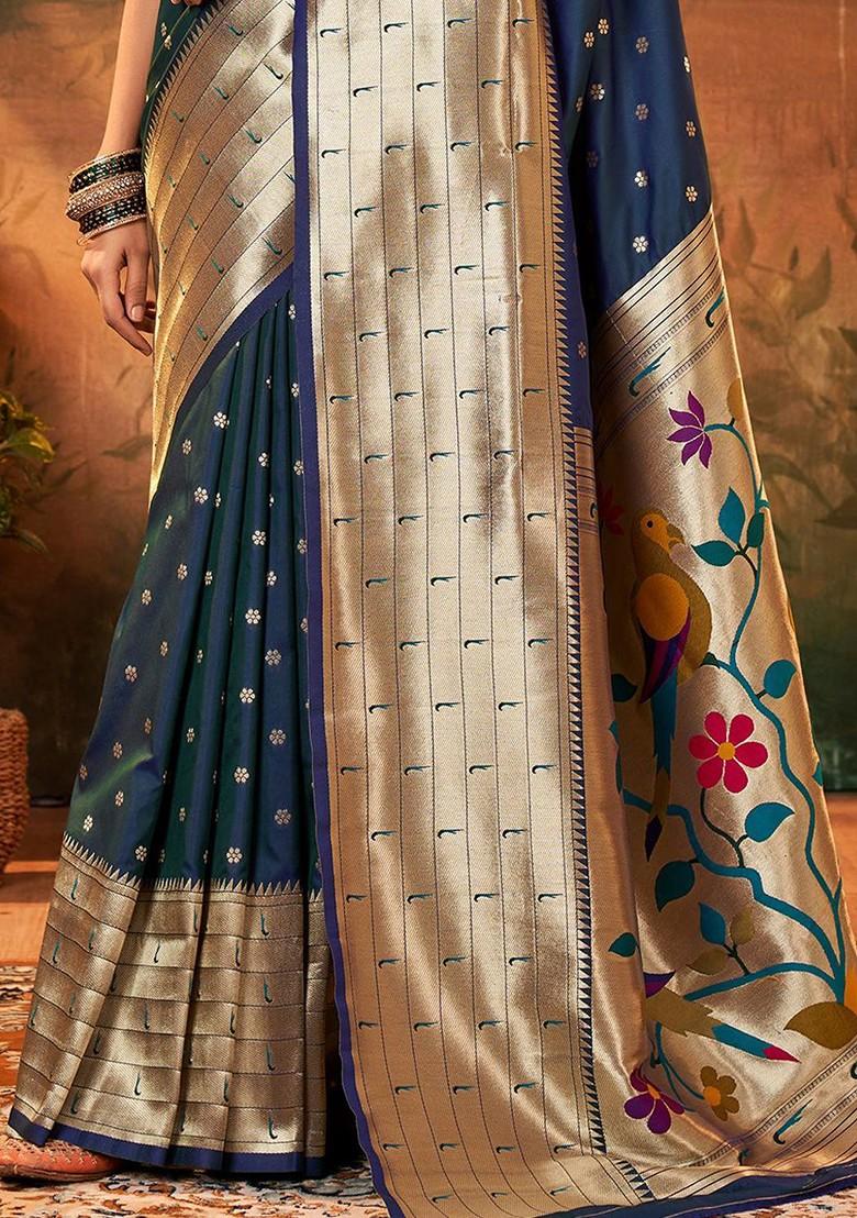 Navy Blue Embroidered Poly Blend Saree Set With Blouse