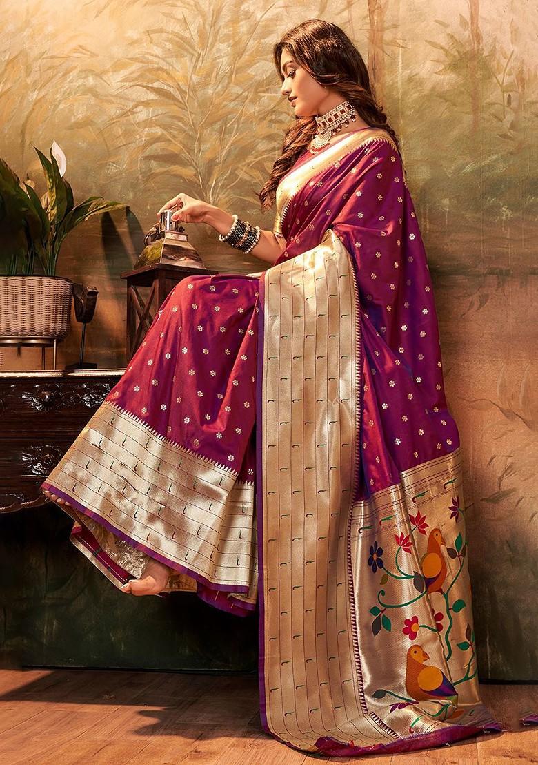 Purple Embroidered Poly Blend Saree Set With Blouse