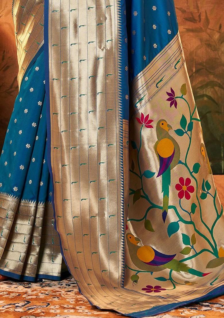 Blue Embroidered Poly Blend Saree Set With Blouse