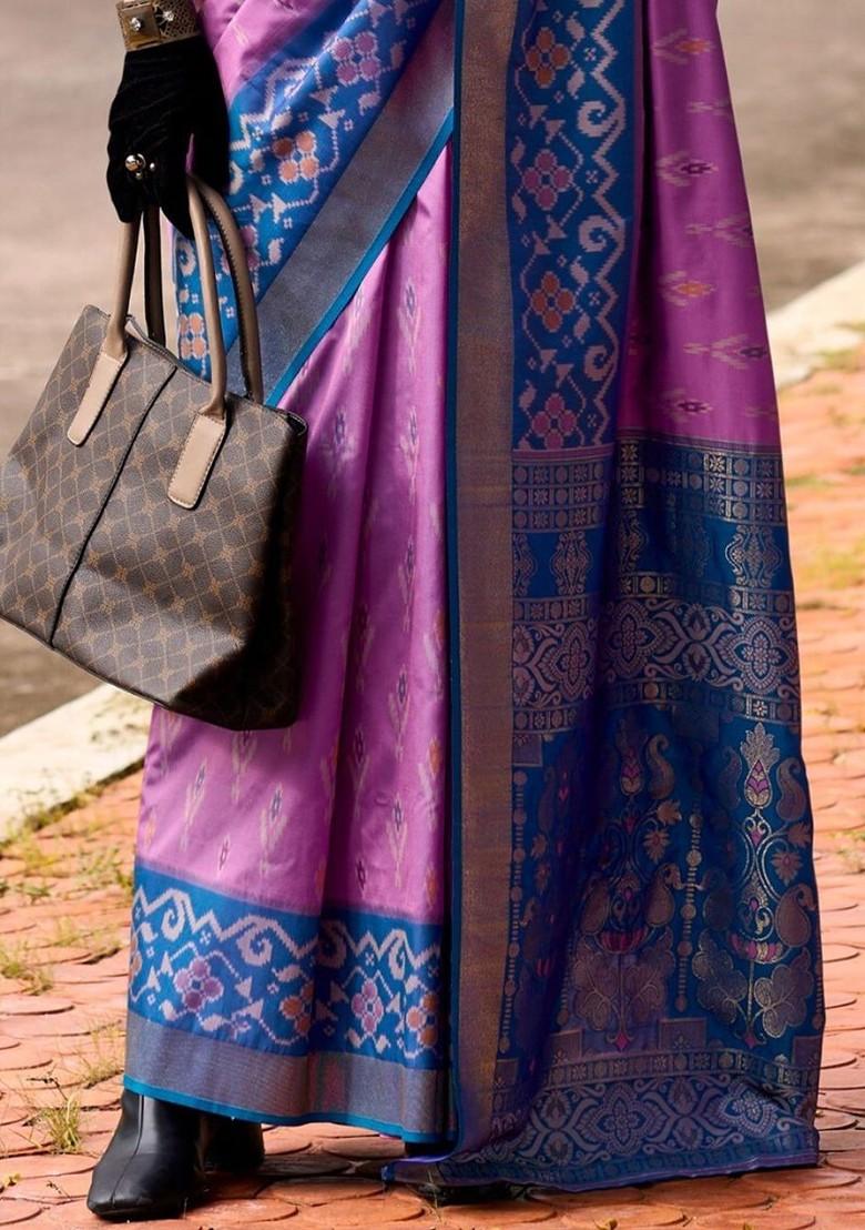Purple Embroidered Poly Blend Saree Set With Blouse