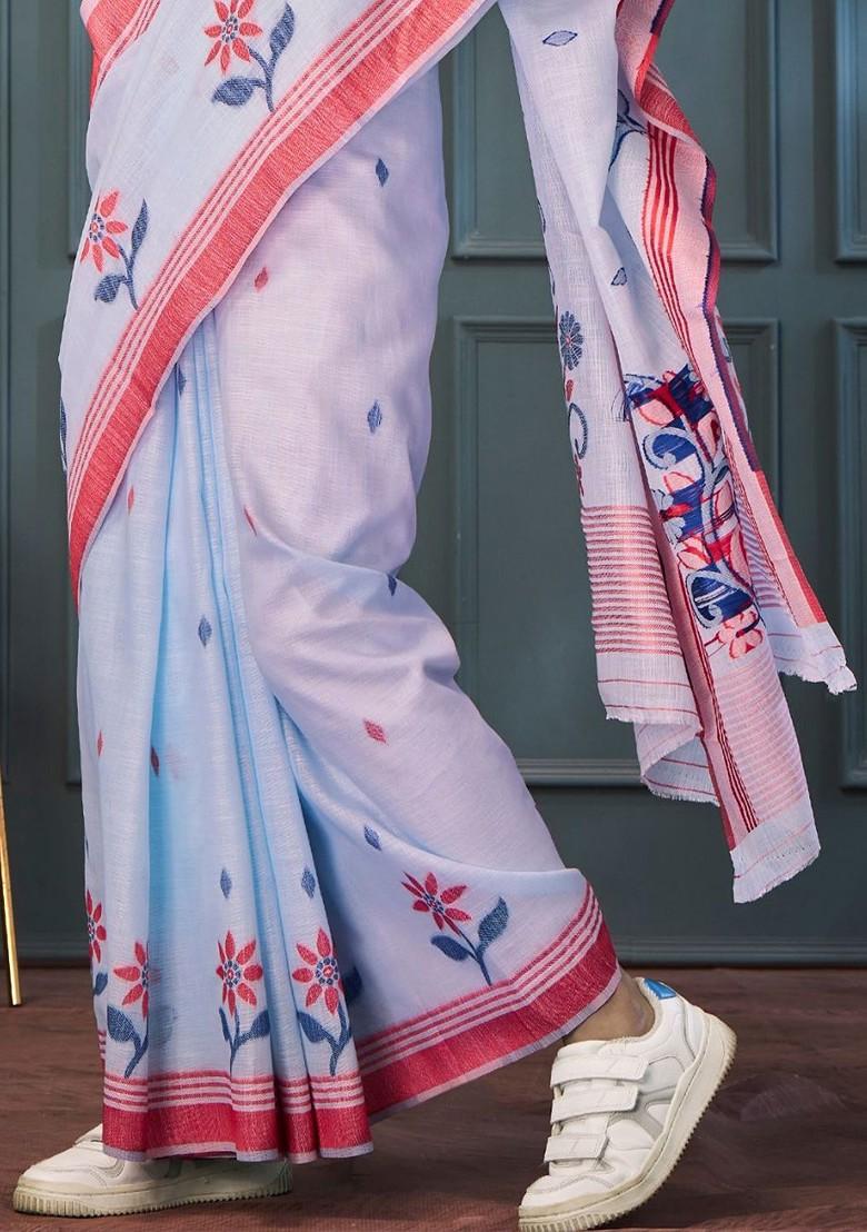 Lavender Embroidered Poly Blend Saree Set With Blouse