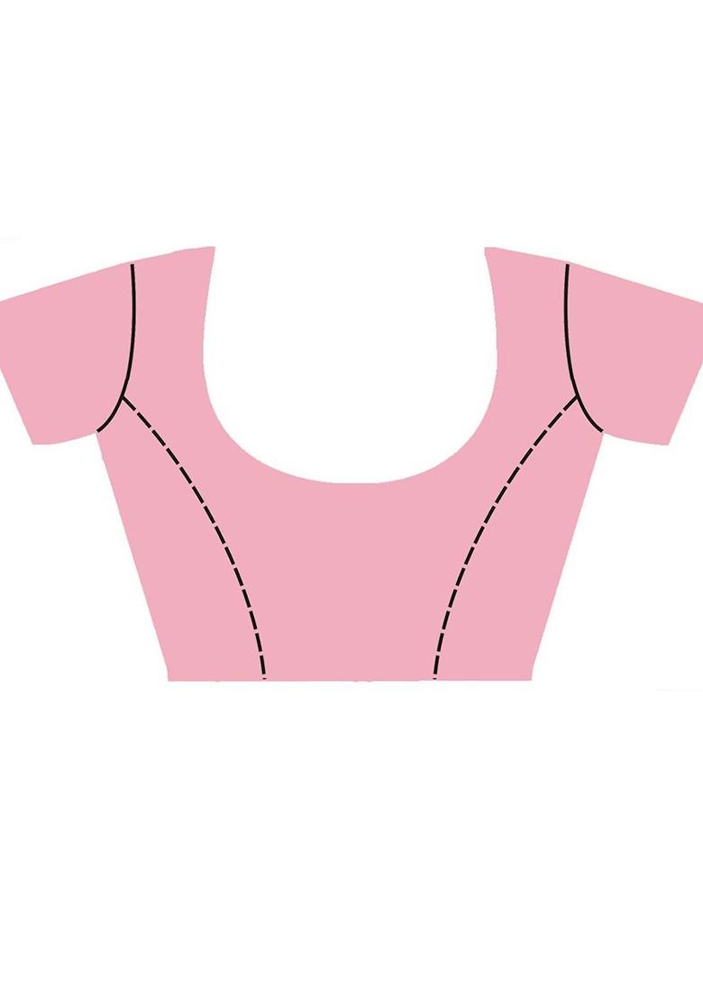 Pink Printed Poly Blend Saree Set With Blouse