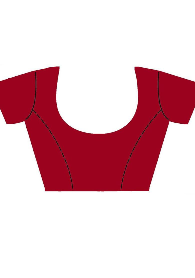 Red Embroidered Poly Blend Saree Set With Blouse