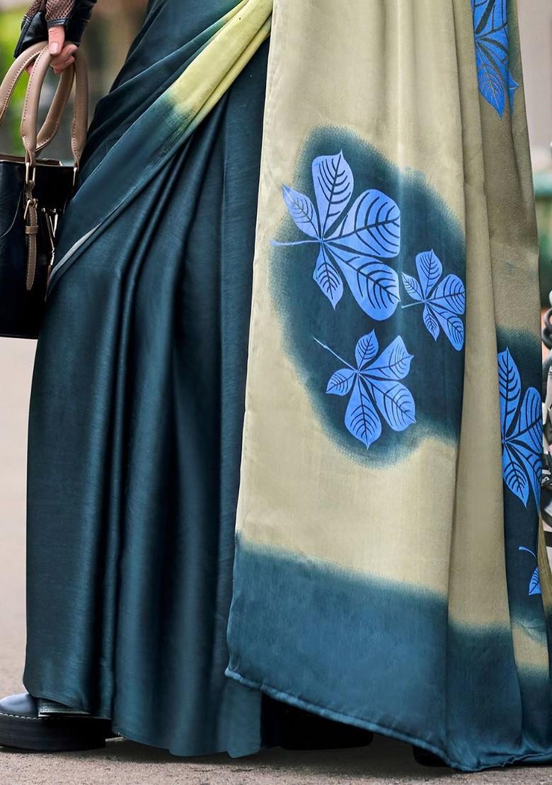 Blue Embroidered Poly Blend Saree Set With Blouse