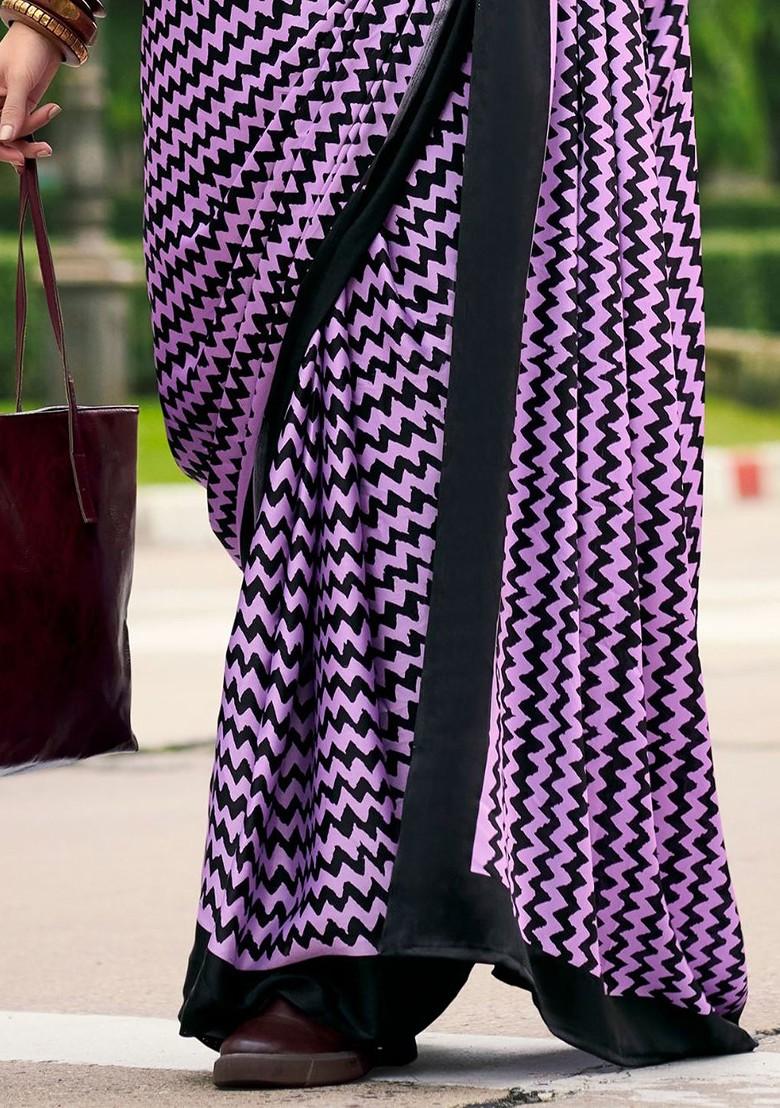 Lavender Embroidered Poly Blend Saree Set With Blouse