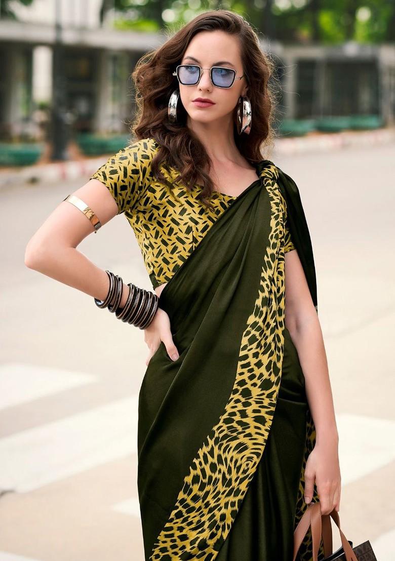 Black Embroidered Poly Blend Saree Set With Blouse