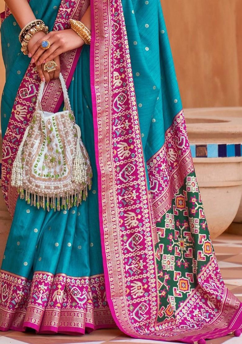 Blue Woven Design Poly Blend Saree Set With Blouse