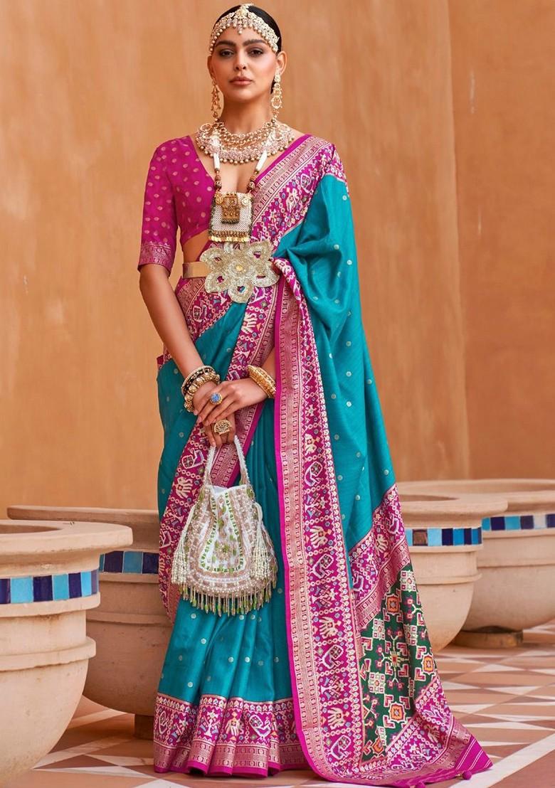 Blue Woven Design Poly Blend Saree Set With Blouse