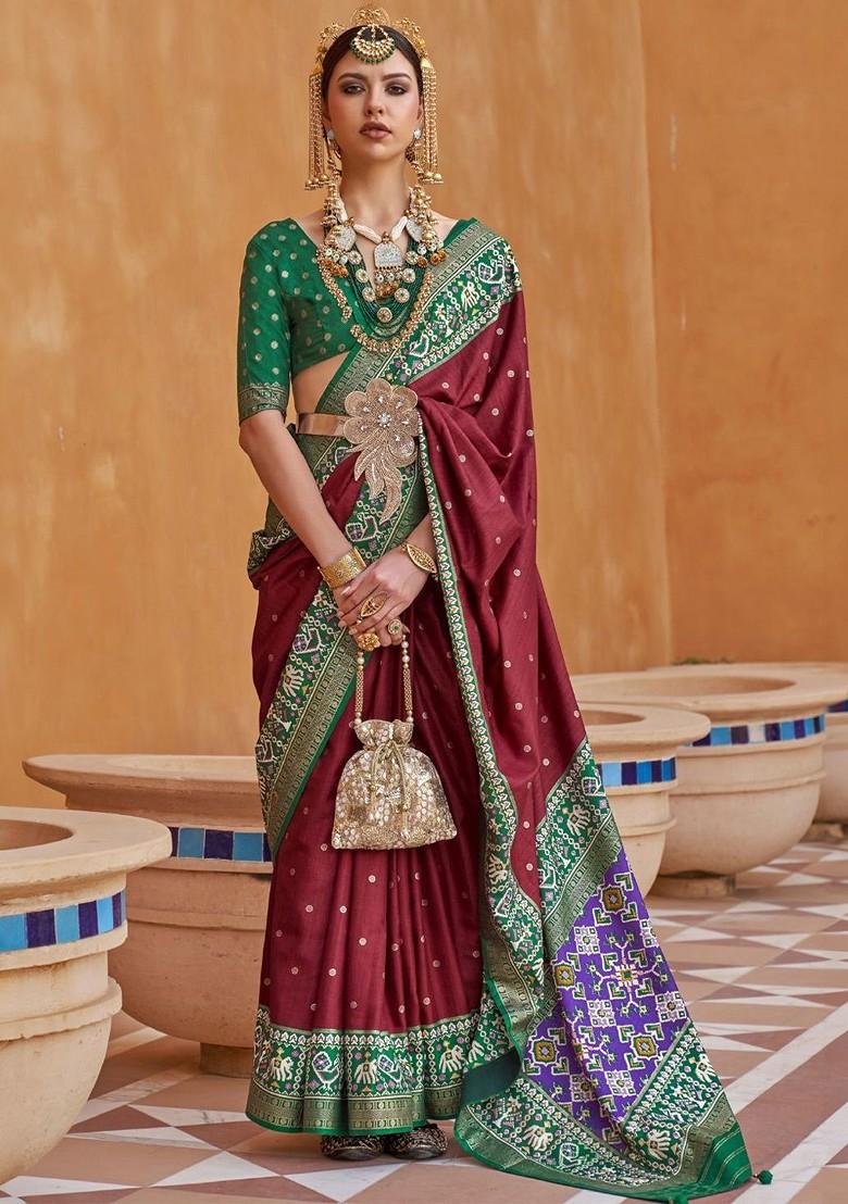 Maroon Woven Design Poly Blend Saree Set With Blouse