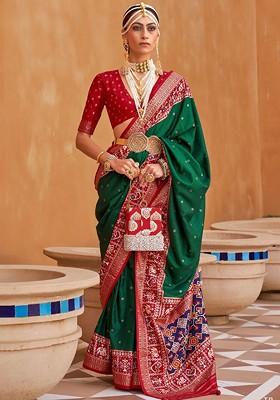 Green Woven Design Poly Blend Saree Set With Blouse
